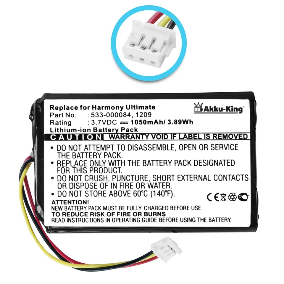 Akku für Fernbedienung Logitech Harmony Ultimate One - ersetzt 533-000083 1209 - Bild 2 von 3