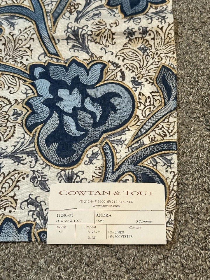 Cowtan Tout Fabric Sample 16.5” x 18” Andra Lapis Crafts Floral Bloom Blue - Image 4 of 4