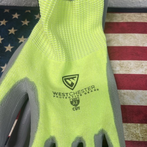 XL Protective Gloves Cut Force A-2 Hi Viz Neon Cut 2 Protection West Chester - Picture 3 of 8