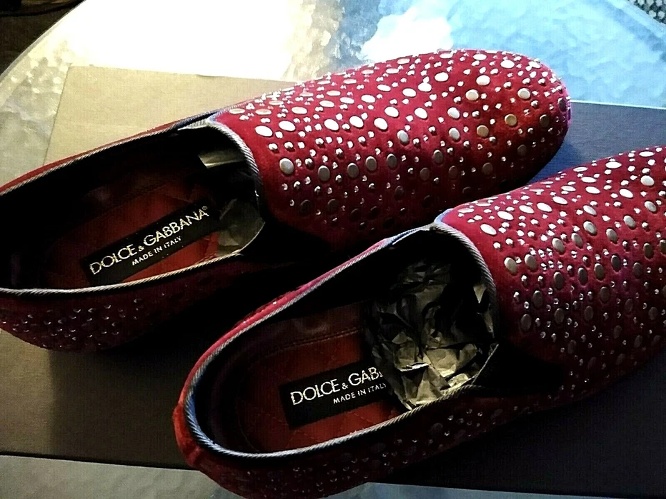 Mocasines Dolce and Gabbana Rojo Terciopelo Cristal Tachonado Talla 41.5/8.5 EE. UU. Foto 4 de 4