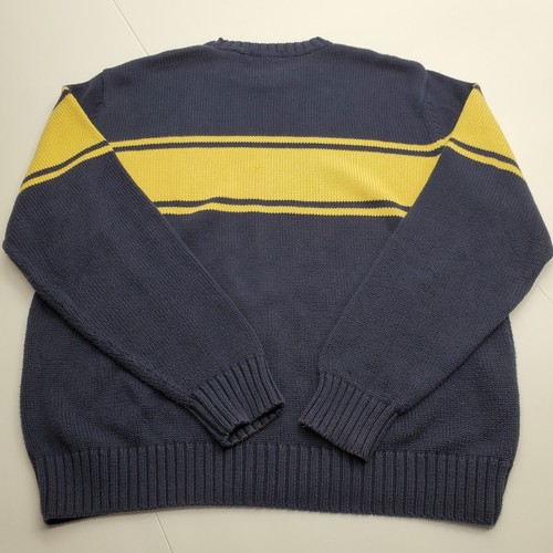 Grant Thomas Mens Sweater Blue Large Yellow Striped Y2K Jumper Cotton Pullover - Picture 4 of 8