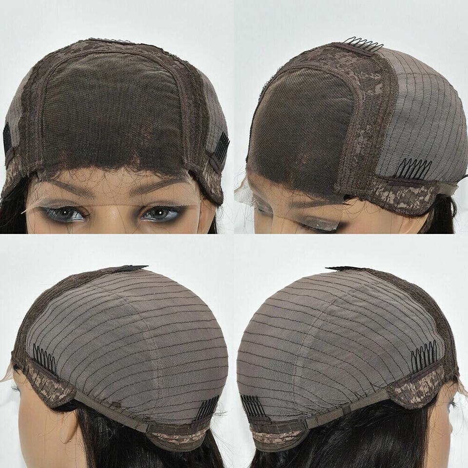 Peluca corta rubia naranja ondulada suave peluca de 14 pulgadas 4x4 encaje cabello humano para mujer Foto 3 de 4