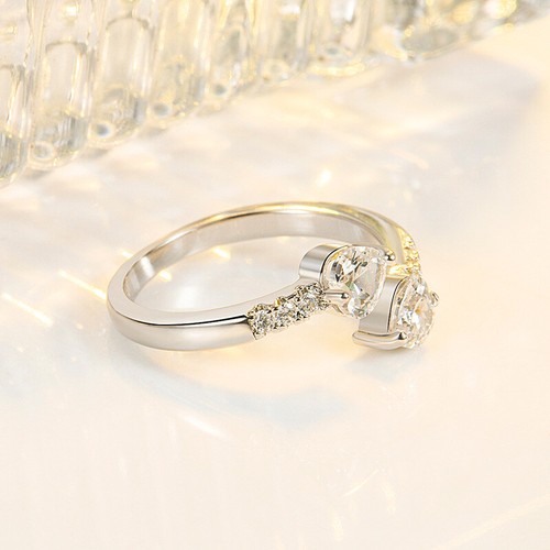 Double Heart Adjustable Ring 925 Sterling Silver Womens Girls Jewellery Gifts UK - Picture 6 of 13
