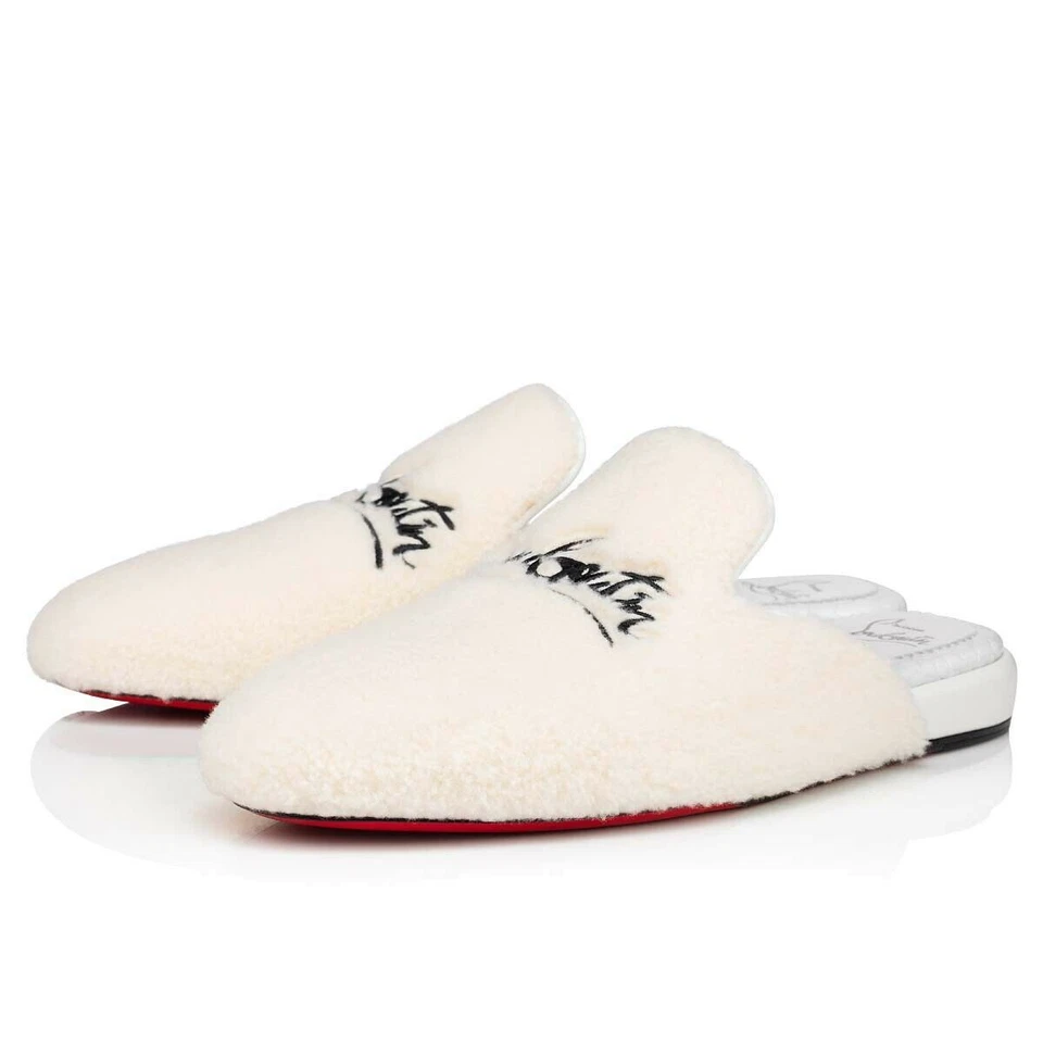 Mocasín Christian Louboutin Azul Marino Coolito Donna Plano Blanco Logo Sin Espalda Deslizable 41