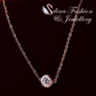 18K Rose Gold Filled Made With SWAROVSKI Crystal Single  Round Necklace