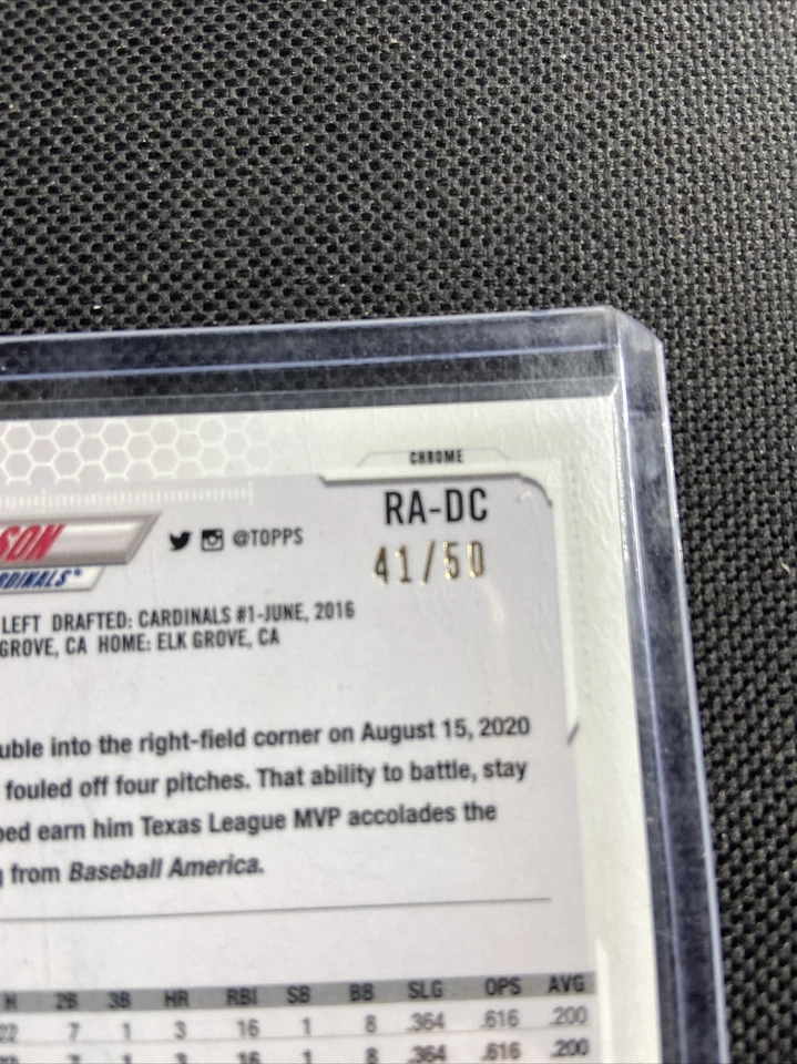 Dylan Carlson 2021 Topps Chrome Sapphire Green Rookie Auto /50 - Image 3 of 3