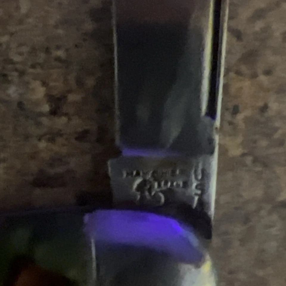 Navaja de bolsillo vintage marca Hammer mango moteado verde caramelo palillo de dientes Foto 3 de 4