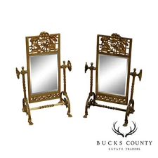 Aesthetic Movement Antique 1880's Brass Pair Cheval Beveled Vanity Mirrors