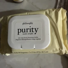 New! 30 pk Philosophy Purity Made Simple One-Step Facial Cleansing Cloths Wipes