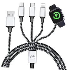 Multi Charging Cable for Apple Watch, Magnetic Wireless Charger, 4 in 1 Nylon 