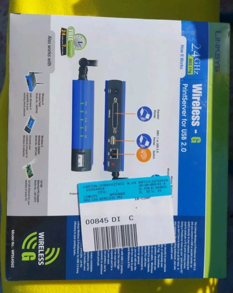 NEW SEALED - Linksys WPS54GU2 Wireless-G PrintServer for USB 2.0 ⭐️ - Image 2 of 4
