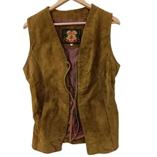 Gapelle Leather Master Waistcoat Size 12 Medium Brown/Green Unisex Preloved