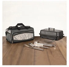 Picnic Time Buccaneer BBQ Charcoal Grill Cooler Portable Tote Black NWT