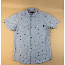 Tropical Flamingo Print Button Down Shirt Blue Size M Molokai Surf Co