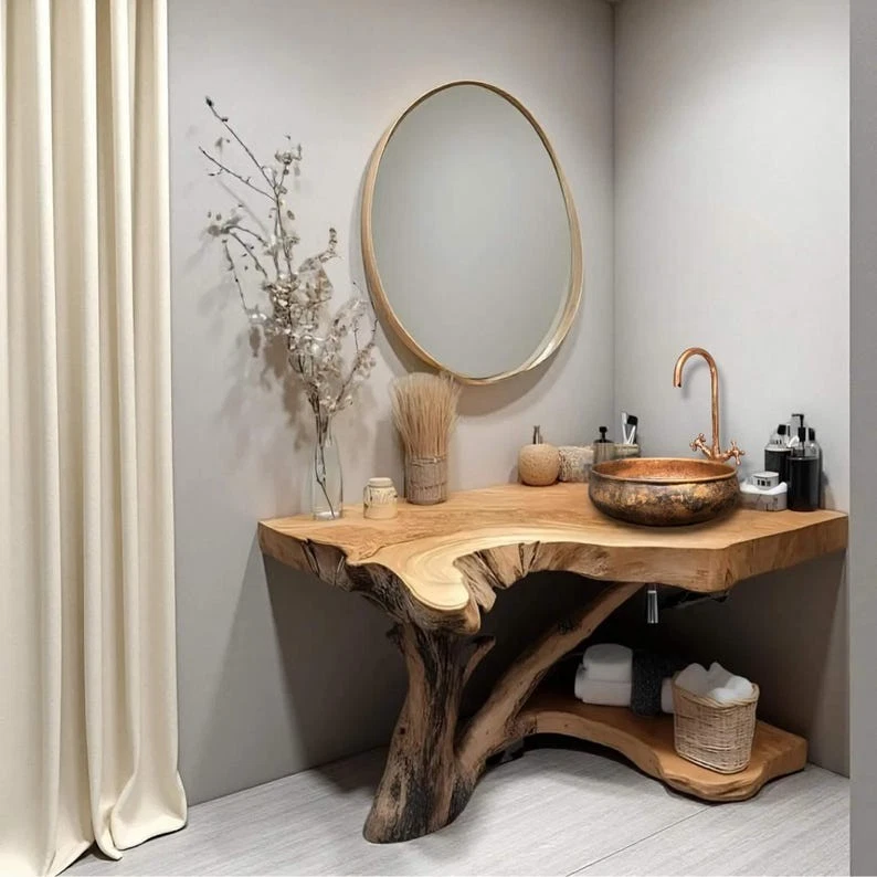 质朴的铜容器浴室水槽-手工圆形梳妆盆带老年 Finis — 第 4/4 张图片