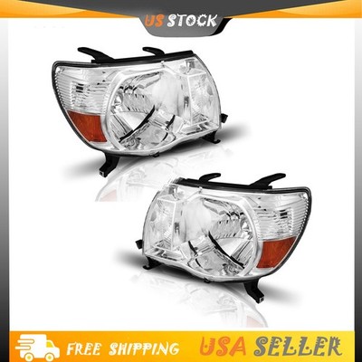Headlight Assembly Set Fit For 05-11 Toyota Tacoma Halogen Chrome Housing Amber