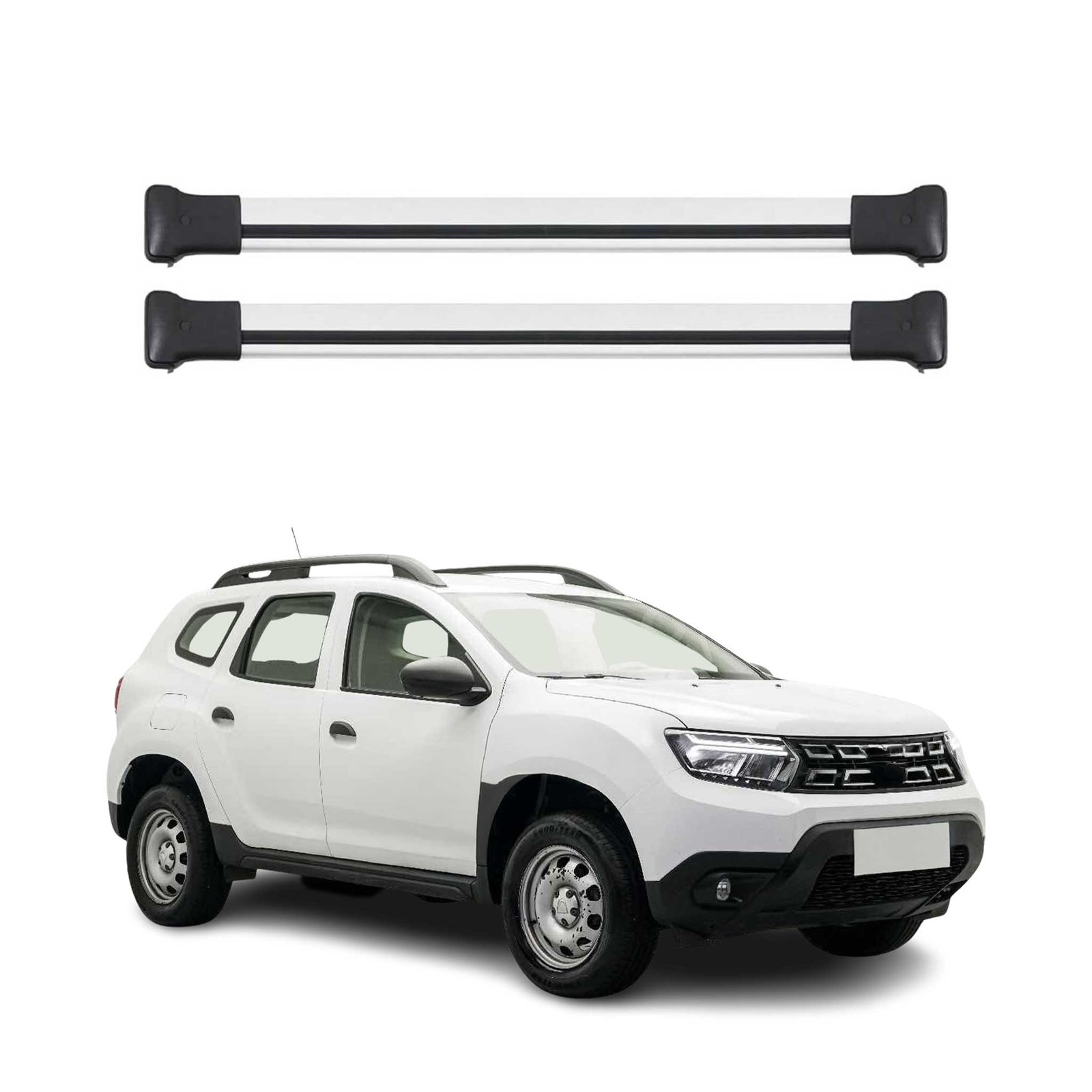 Barres de toit transversales Dacia Duster 2018-2023 aluminium gris avec antivol