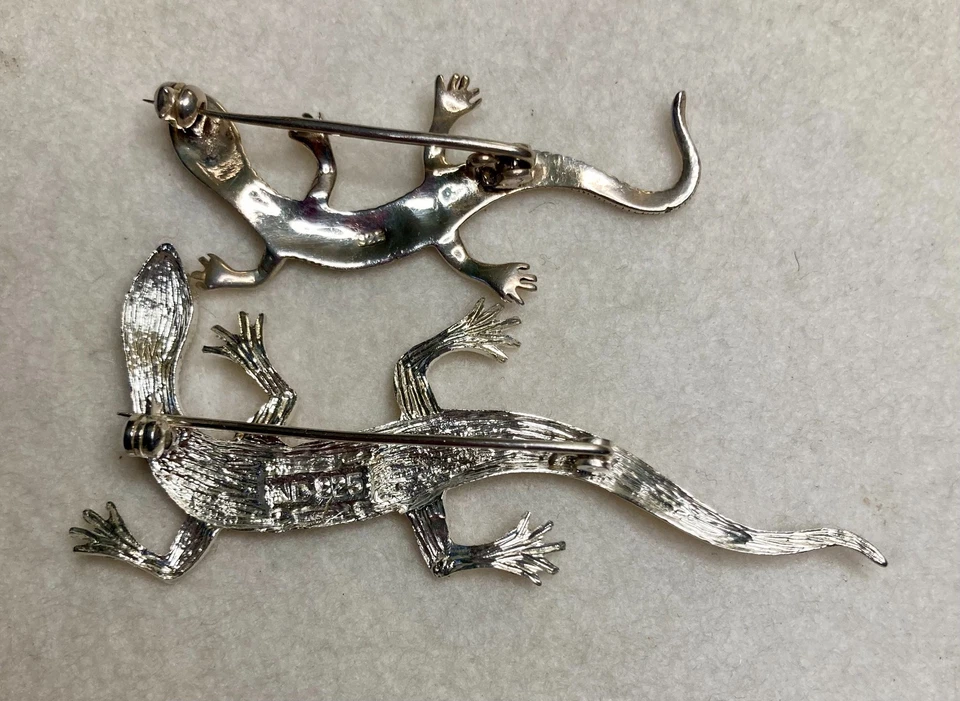 Lote de 2 - Broches prendedores de plata esterlina Lizard Gecko 2,5" 2" vintage 925 Foto 3 de 4