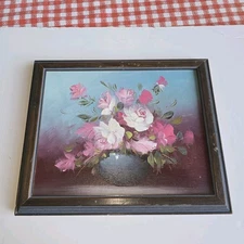 Original Oil Painting Floral Roses Still Life Framed Signed By Artist 11.5"x9.5"