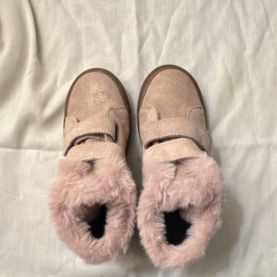 Naturino Girls Pink Fur Trim Lined Ankle Bootie Shoes