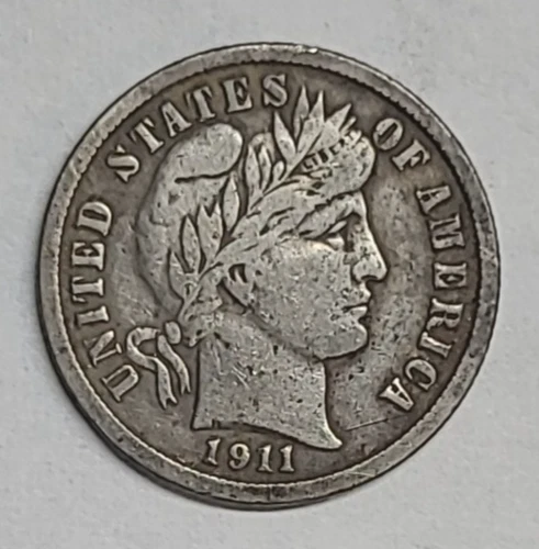 1911 BARBER DIME 90% SILVER FINE!