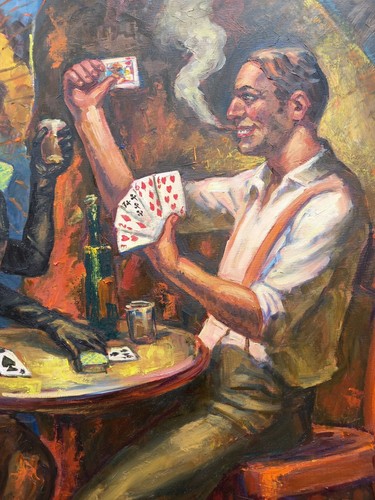 paintingoriginal work oil on canvas playing cards night butterfly - Picture 3 of 6