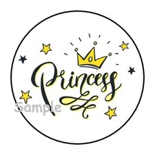 30 PRINCESS ENVELOPE SEALS LABELS STICKERS 1.5" ROUND STARS CROWN PARTY FAVORS
