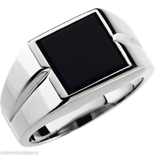 New Men's 0.925 Sterling Silver Genuine Black Onyx Open Back Ring - Picture 1 of 2