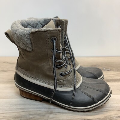 Sorel Womens Duck Boots Slimpack II Size 7.5 Gray Waterproof 100g Insulation