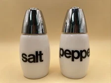 Vintage Milk Glass Corning Salt Pepper Shaker Set Corningware Black White Retro