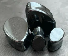 PAIR Teardrop Hematite Natural Stone Double Flare Plugs Organic Tear Drop Gauges