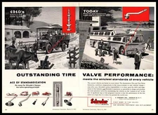 1958 Schrader Tire Valves Brooklyn New York 1910 Trailblazer Bus 2-Page Print Ad