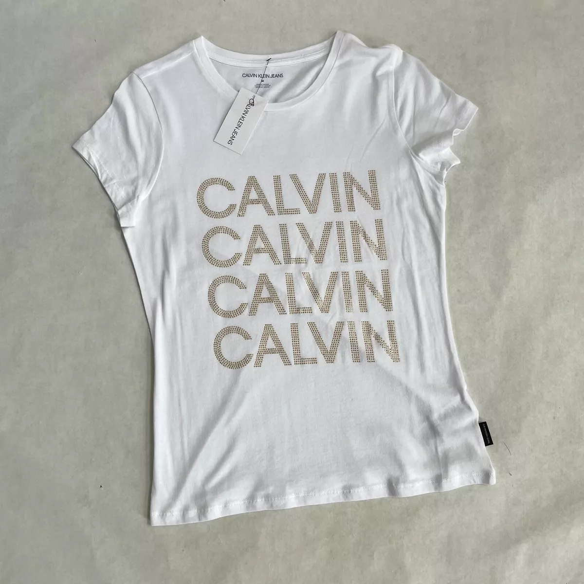 Calvin klein logo t shirt store women's white
