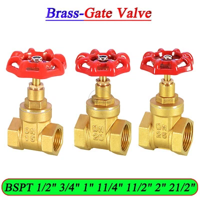 Brass Gate Valve BSPT 1/2" 3/4" 1" 11/4" 11/2" 2" 21/2" Female Full Bore Water - image 1 of 4
