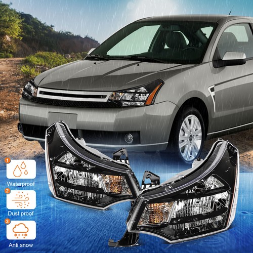 Black Headlight Assembly Left & Right Set For 2008-2011 Ford Focus Sedan & Coupe - Picture 12 of 12