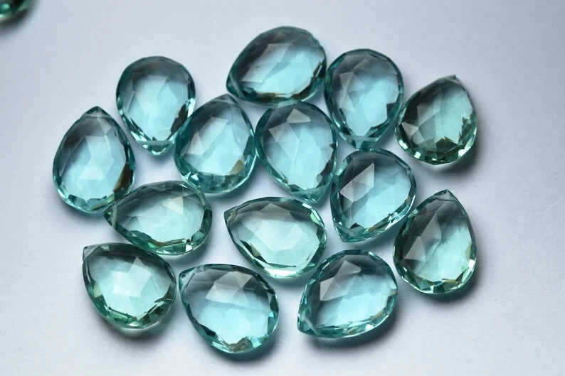 6 Ps Hydro Aqua Verde Quarzo Sfaccettato Pera Briolette Perline 13x18MM Creaz... - Immagine 4 di 4