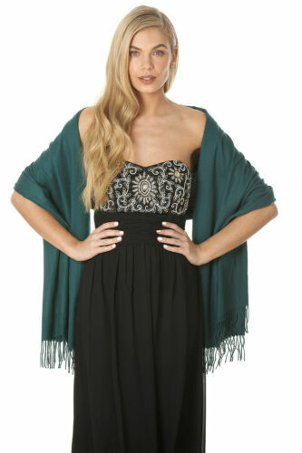 Grand Châle Brodé En Cachemire - Gris, Broderie Pashmina - Dimensions 200x70 Cm - Neuf Avec étiquettes
