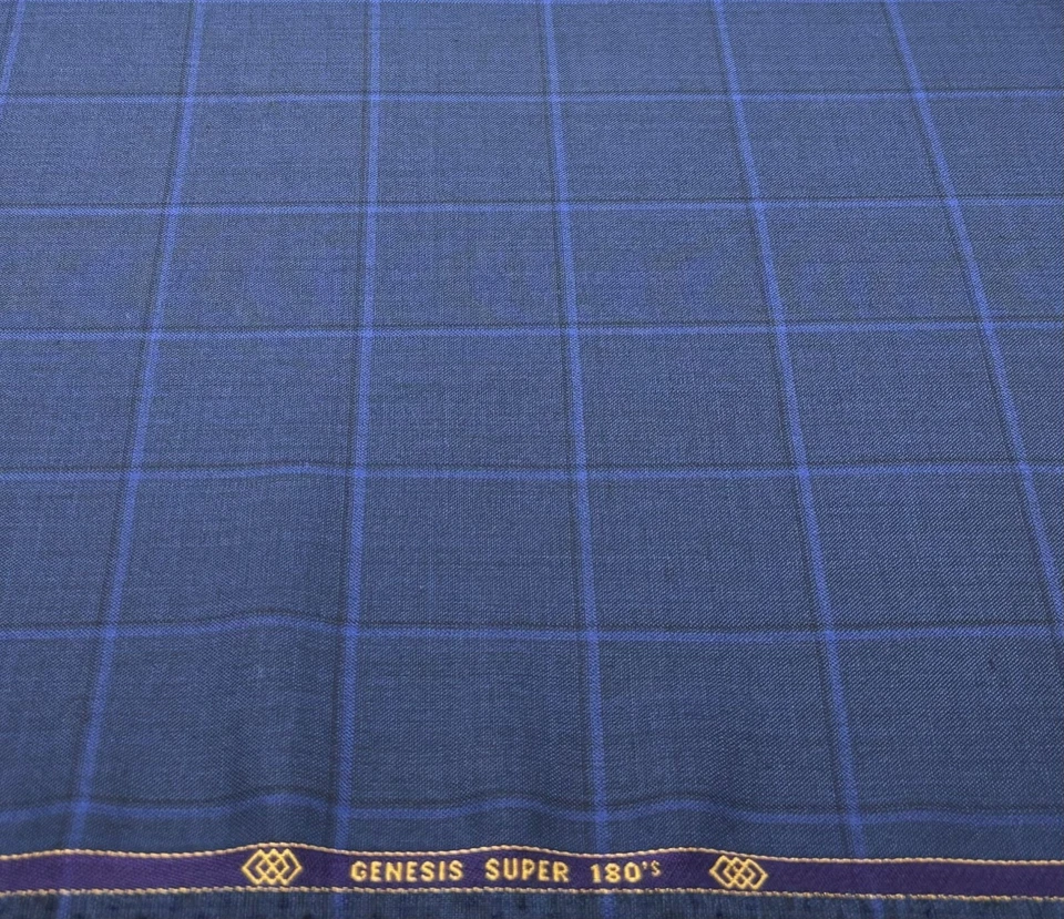 Blue Check Wool Fabric Super 180s Suiting Thobe Fabric dishdasha 3.50m x 1.50m - Image 2 of 4