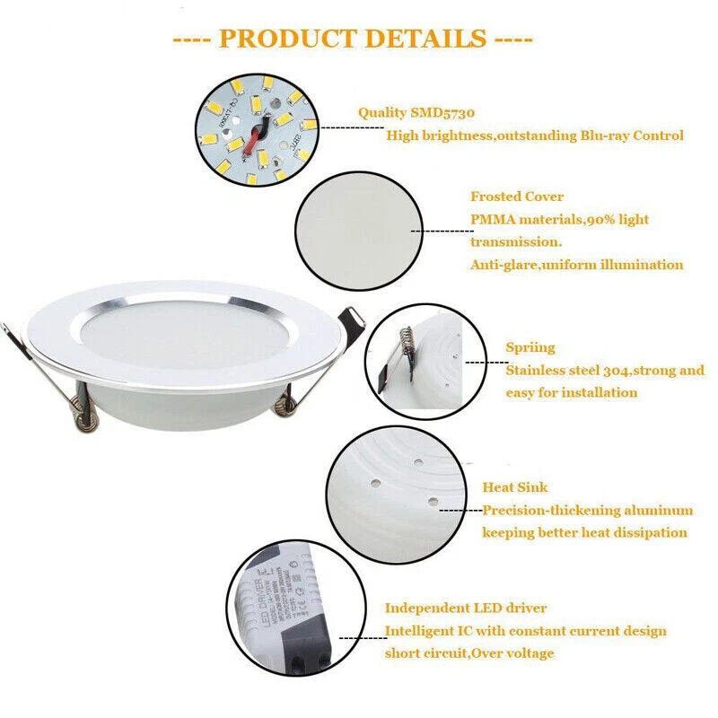 Dimmable Recessed Led Ceiling Down Light Lamp Spotlight 5/7/9/12/18W 110V-240V - Image 4 of 4