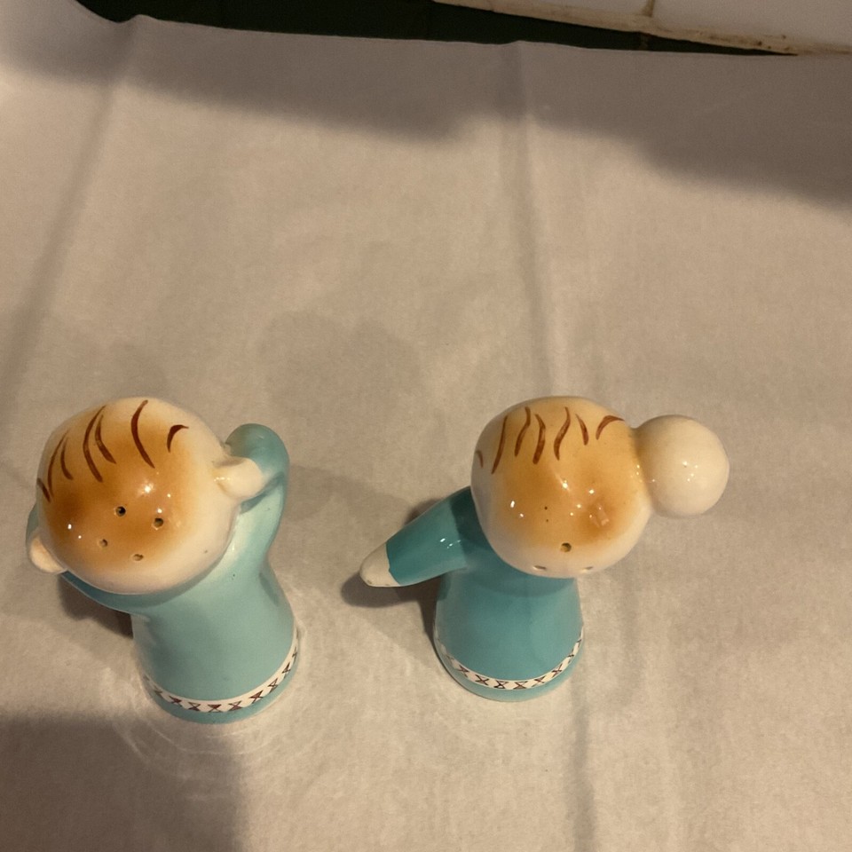 Vintage Ceramic Japanese Salt & Pepper Shakers Man & Woman Made In