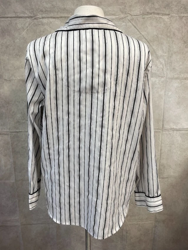 Camisa de dormir/salón para mujer Chaps manga larga a rayas blanca/negra talla XL Foto 3 de 4