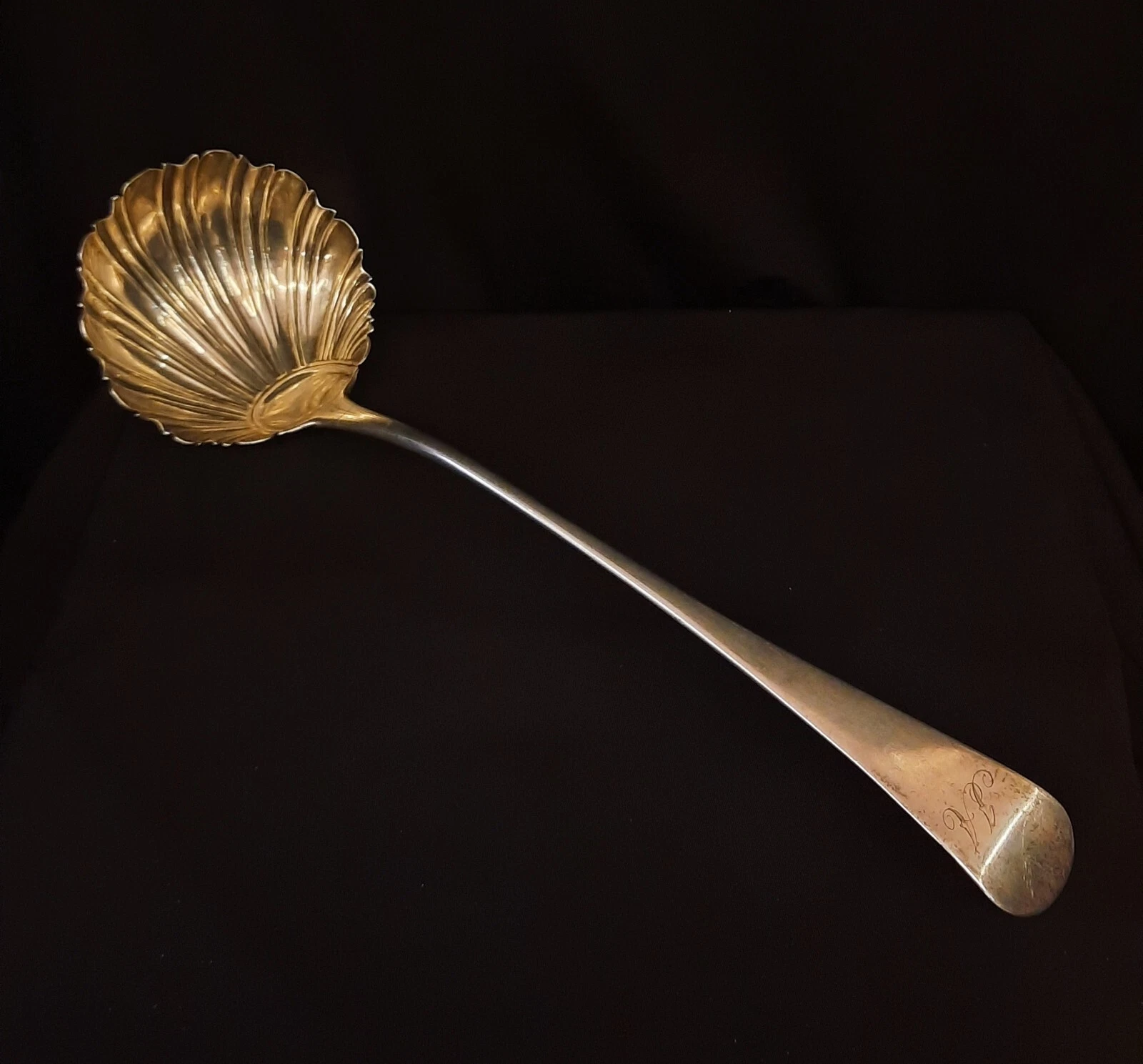 Large Dated 1759 British Sterling Silver Clam Shell Ladle British 18th Century