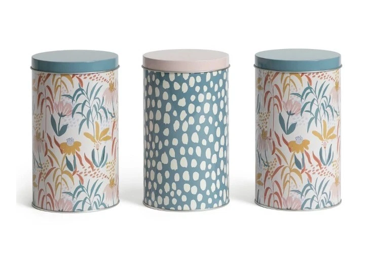 17cm Floral Multi Shade TEA COFFEE SUGAR Canister JARS Rice Cookie Pasta Tins 😍
