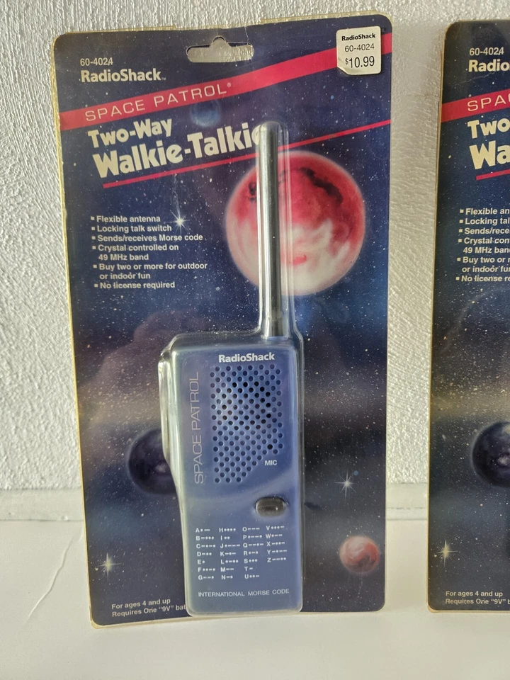 2 Walkie Talkies Radio Shack Space Patrol bidireccionales código Morse azules de colección nuevos *raros* Foto 2 de 4