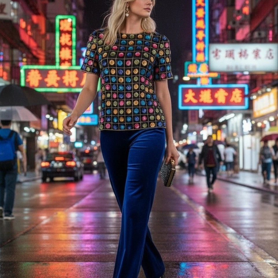 Винтажная разноцветная блузка с геометрическим узором Leslie Fay. Раковина из 100% шелка. Женские L - Изображение 3 из 4