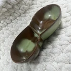 Frankoma Prairie Green And Brown Double Serving Bowl Divided Height 2.5 Inches