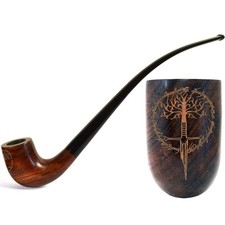 Long pear wood tobacco smoking pipe. Tolkien-Inspired engraving Broken 6