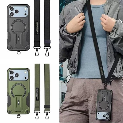 MARKENLOS Stoßfeste Magnet Hülle mit Umhängeband für iPhone 17 16 Pro Max 15 14 13 12 11