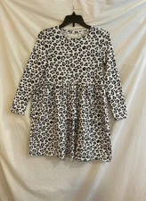 Tucker + Tate Girls 8 White Black Animal Print Long Sleeve Tiered Cotton Dress