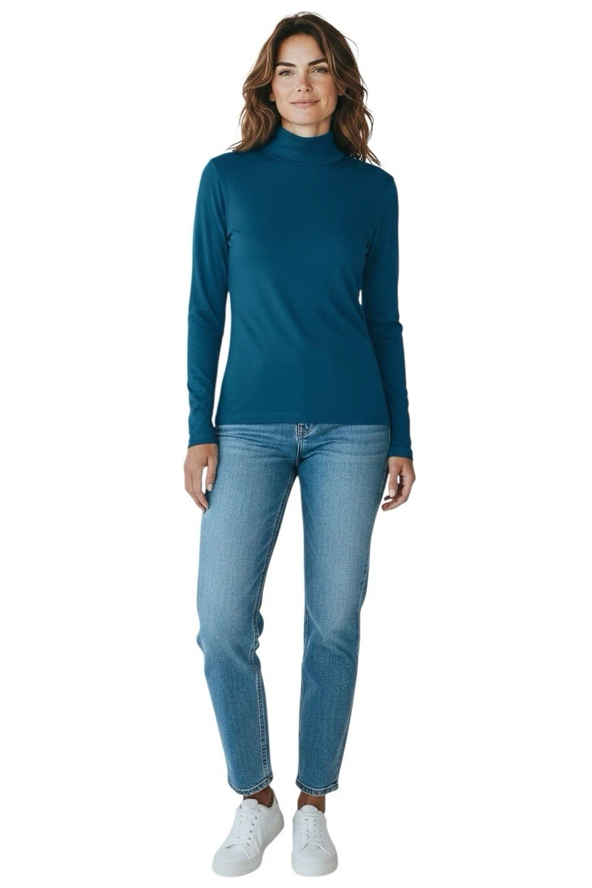 Wicked Wool Mock Neck Base Layer Pullover Long Sleeve Top Blue Womens M NWOT